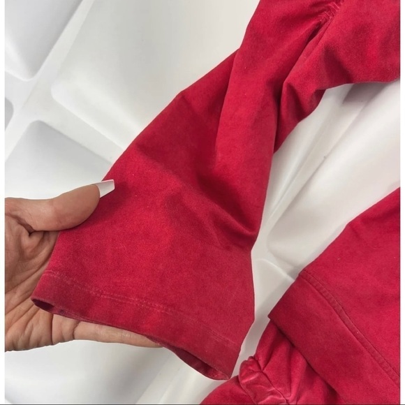 Yest Womens Sz 16 Red Ruched Ruffled Full Zip Jacket Tiered Grunge Marbled Chic - Picture 9 of 12